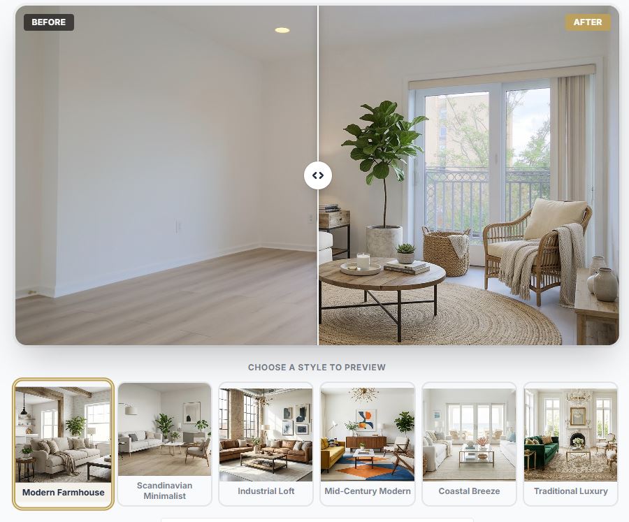 Before and after of structurally accurate AI virtual staging New Jersey